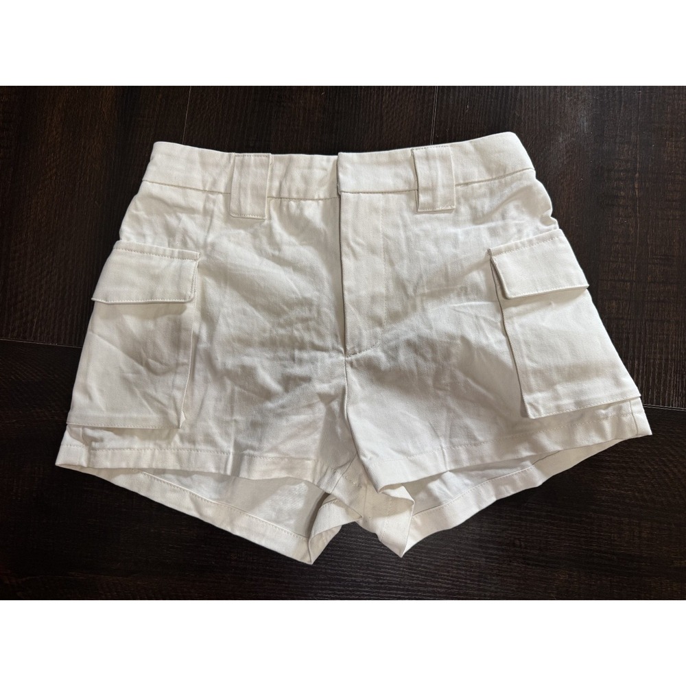 NWT PacSun Women Ivory Off White High Rise Cargo Denim Shorts S MB7301